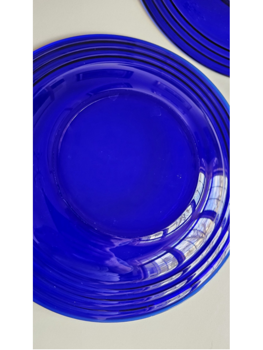 MCM Cobalt Blue Ribbed Glass Bowl & Plate Set – 3 Bowls 3 Plates Vintage - Picture 11 of 16